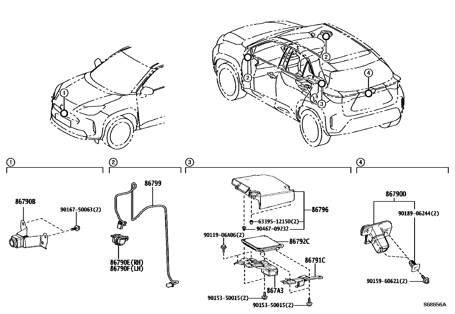 Toyota YARIS 倒车影像和摄像头 EPC diagram — 868656A
