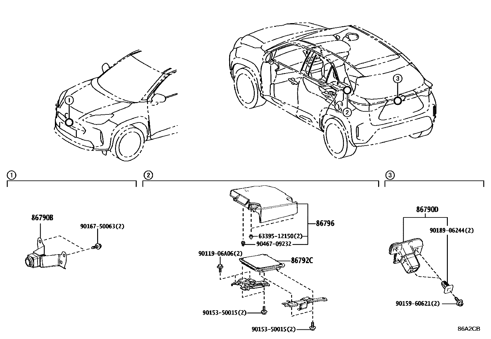 Toyota YARIS 倒车影像和摄像头 EPC diagram — 86A2CB