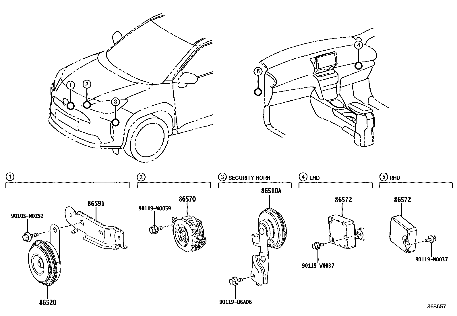 Toyota YARIS 喇叭 EPC diagram — 868657