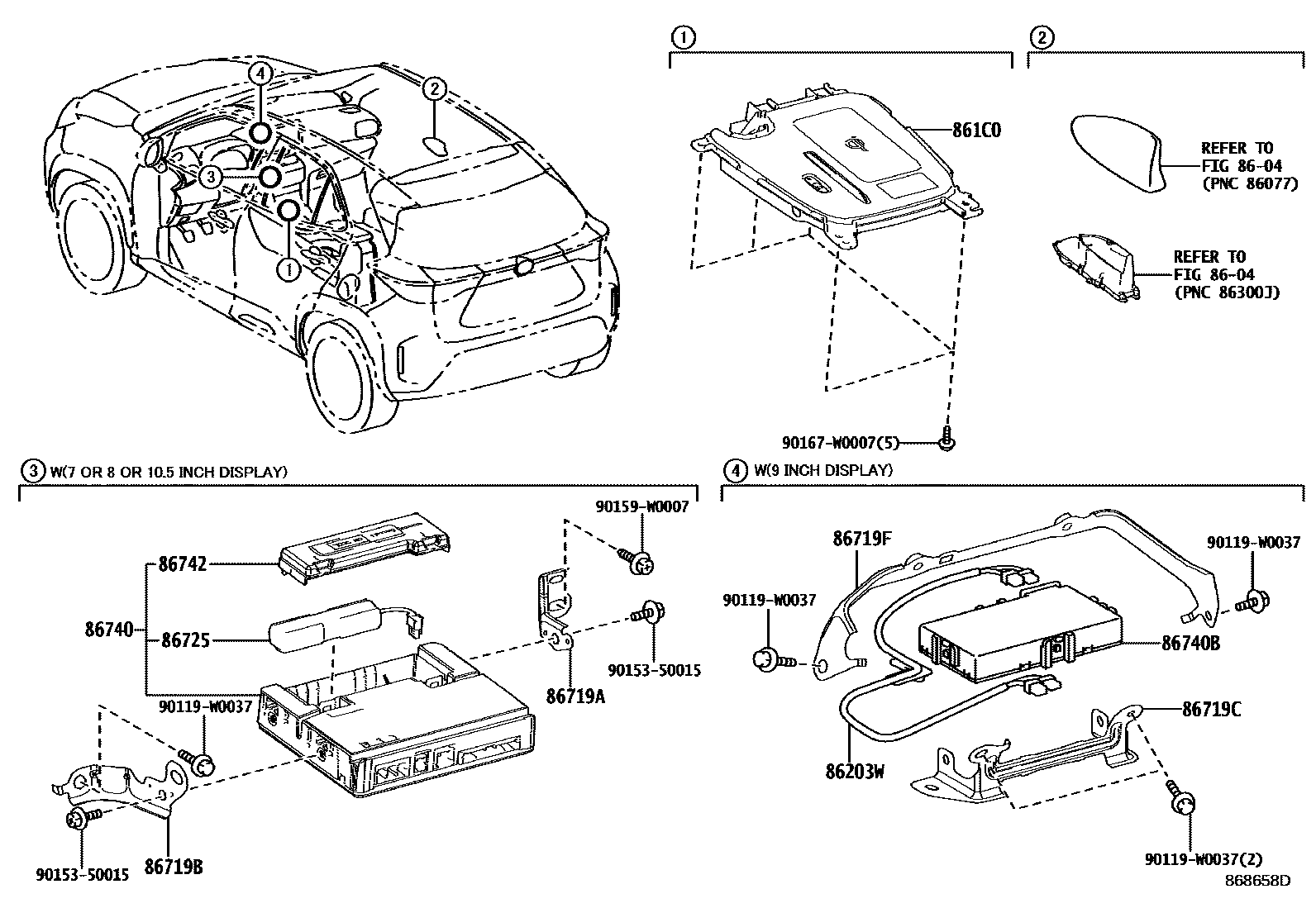 Toyota YARIS 车载电话和呼救装置 EPC diagram — 868658D