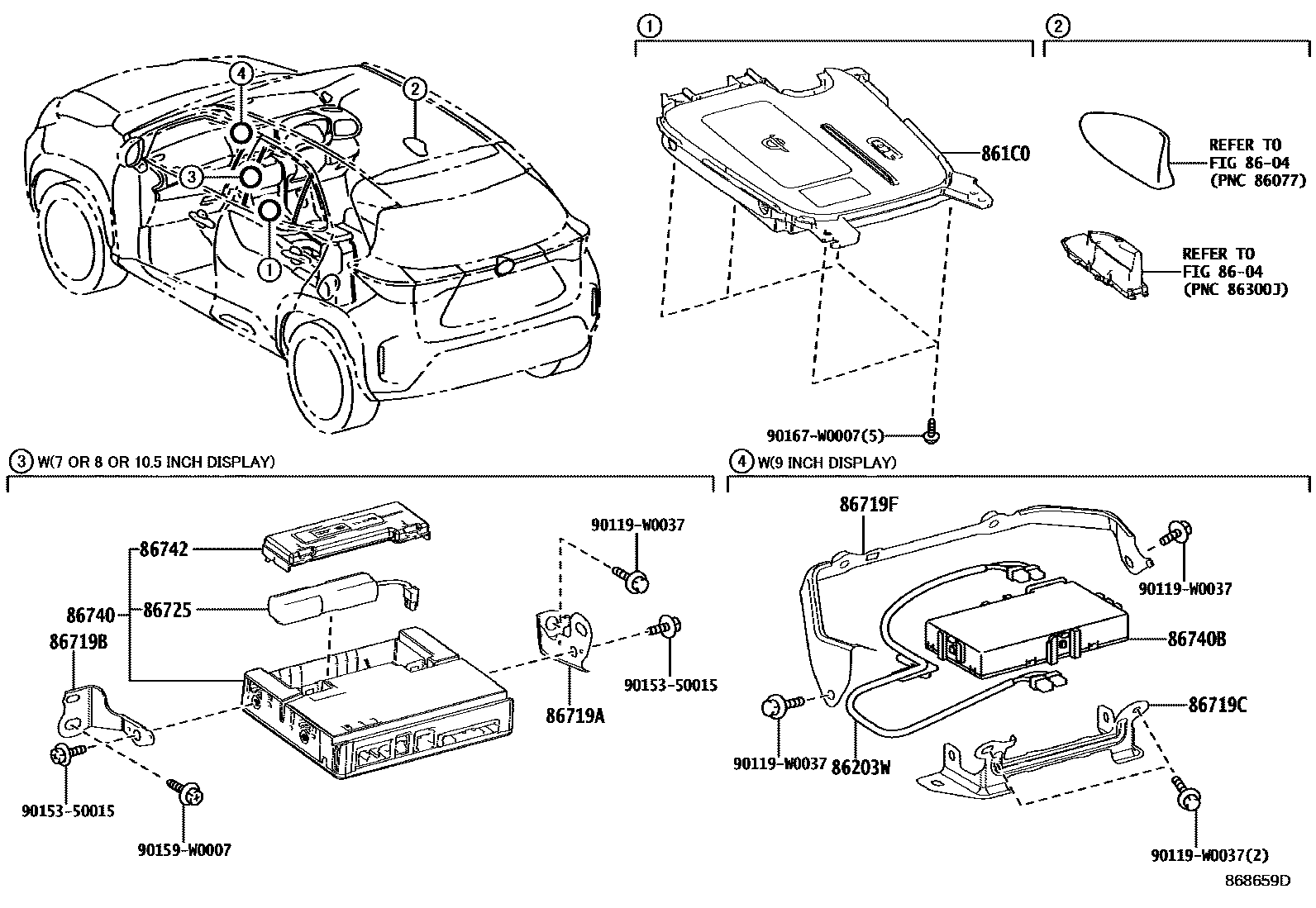 Toyota YARIS 车载电话和呼救装置 EPC diagram — 868659D