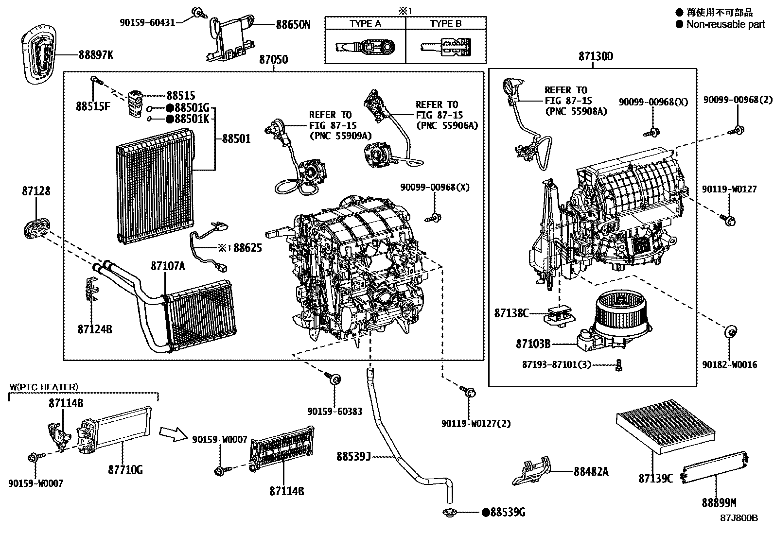 Toyota YARIS 暖风和空调系统 - 冷却器组件 EPC diagram — 87J800B