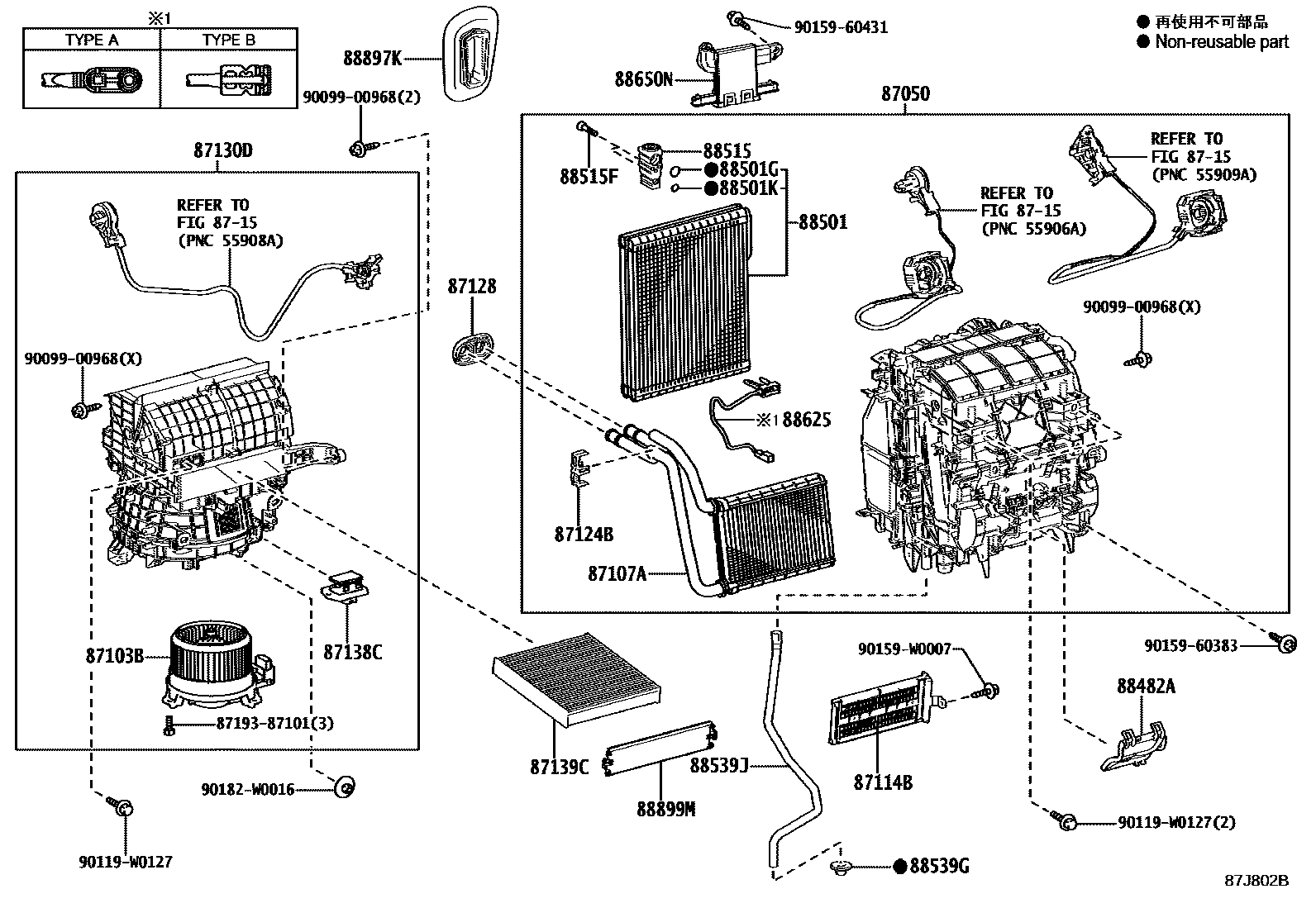 Toyota YARIS 暖风和空调系统 - 冷却器组件 EPC diagram — 87J802B
