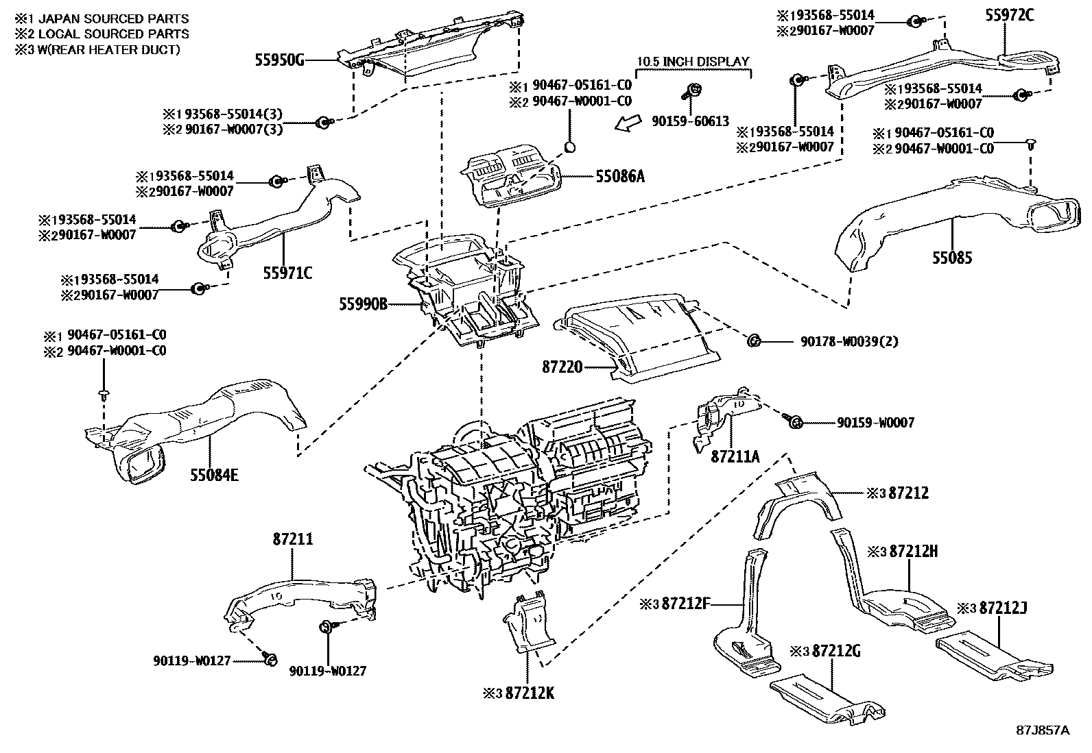 Toyota YARIS 暖风和空调系统 - 控制器和风管 EPC diagram — 87J857A
