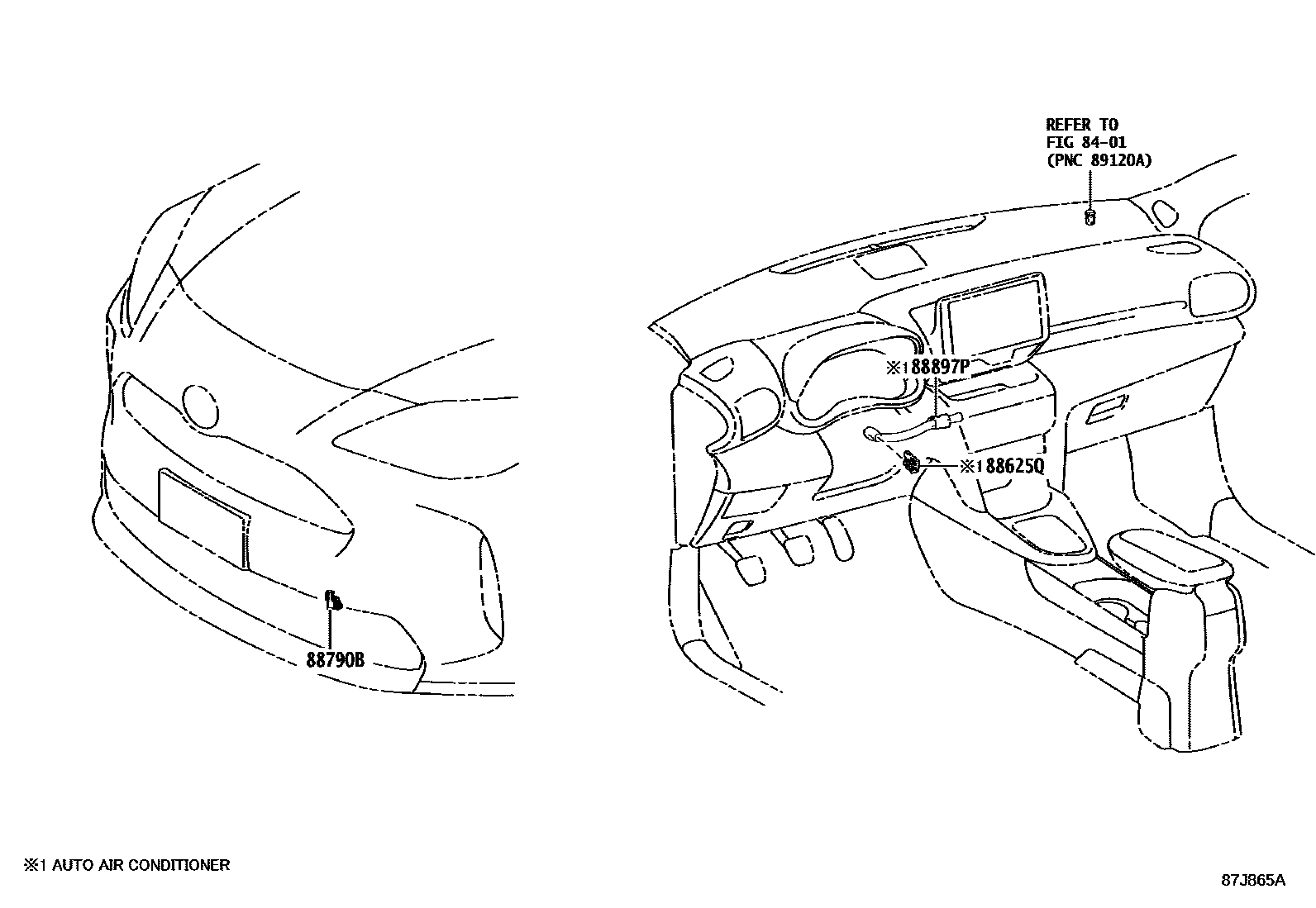 Toyota YARIS 暖风和空调系统 - 控制器和风管 EPC diagram — 87J865A