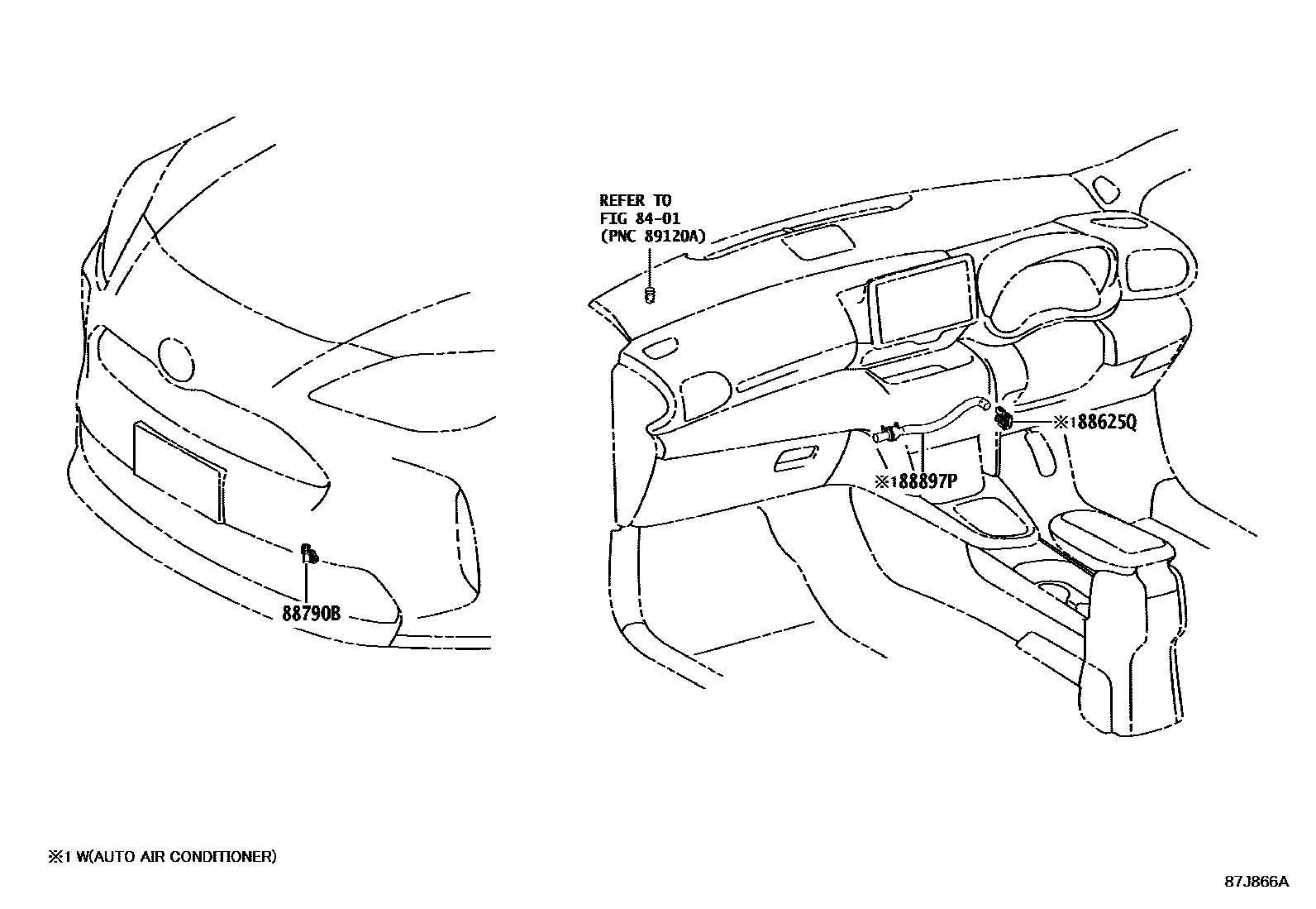Toyota YARIS 暖风和空调系统 - 控制器和风管 EPC diagram — 87J866A