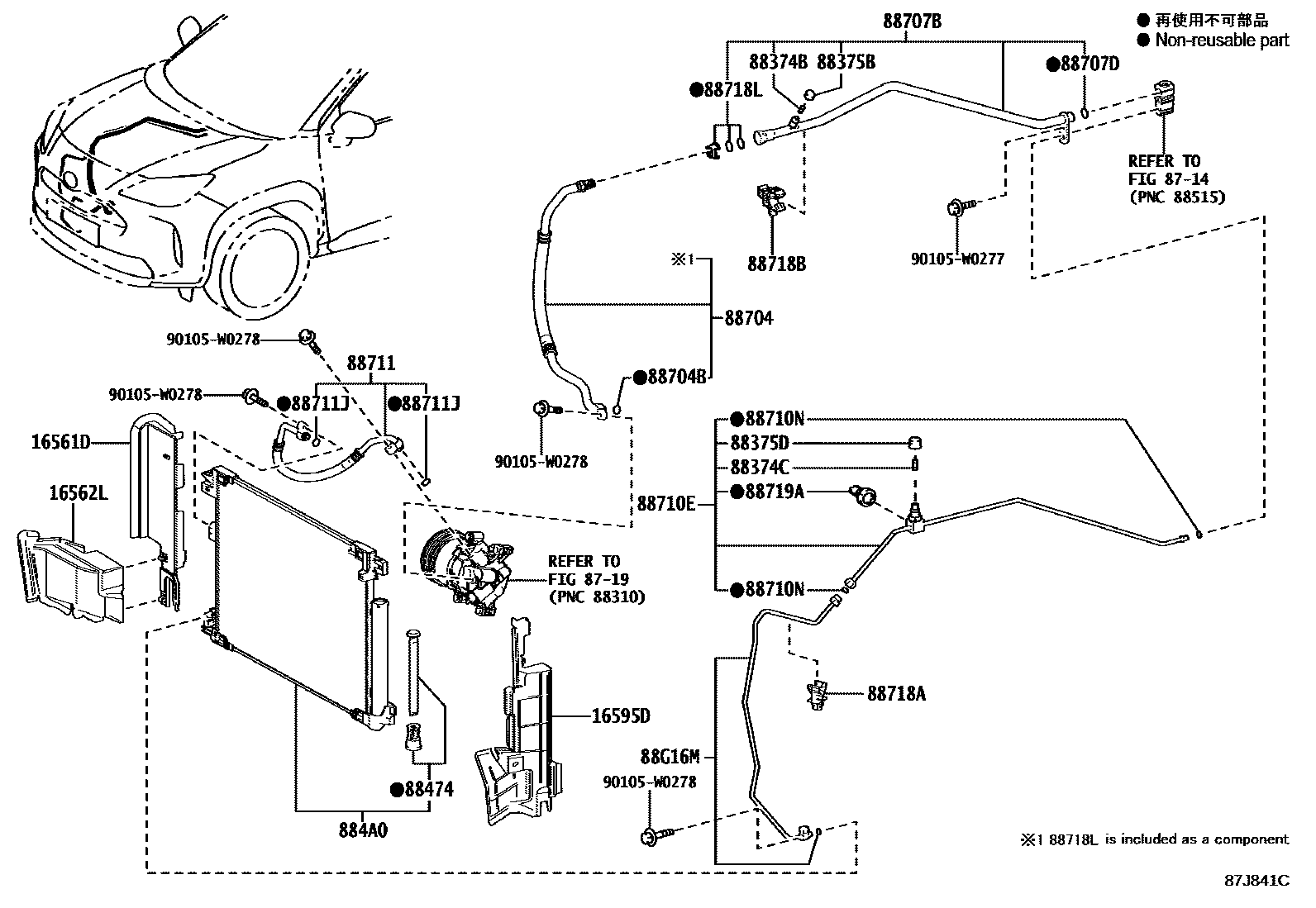 Toyota YARIS Heating & Air Conditioning - Cooler Piping EPC diagram — 87J841C
