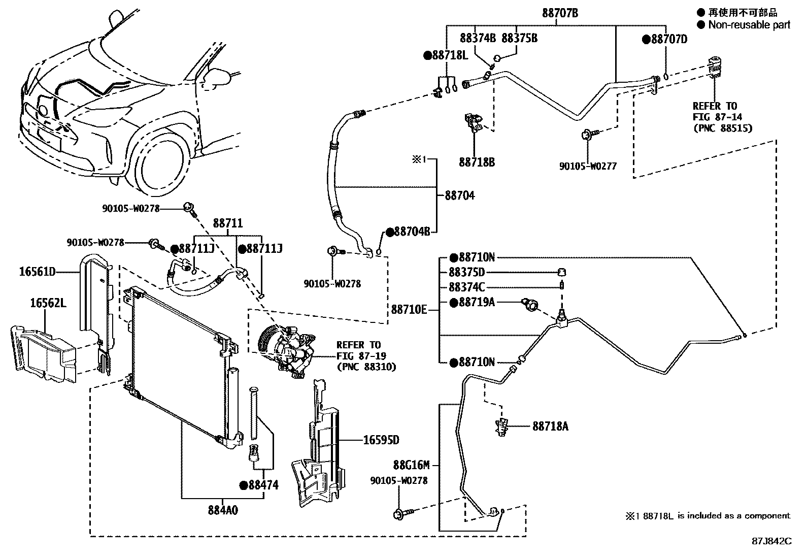 Toyota YARIS Heating & Air Conditioning - Cooler Piping EPC diagram — 87J842C