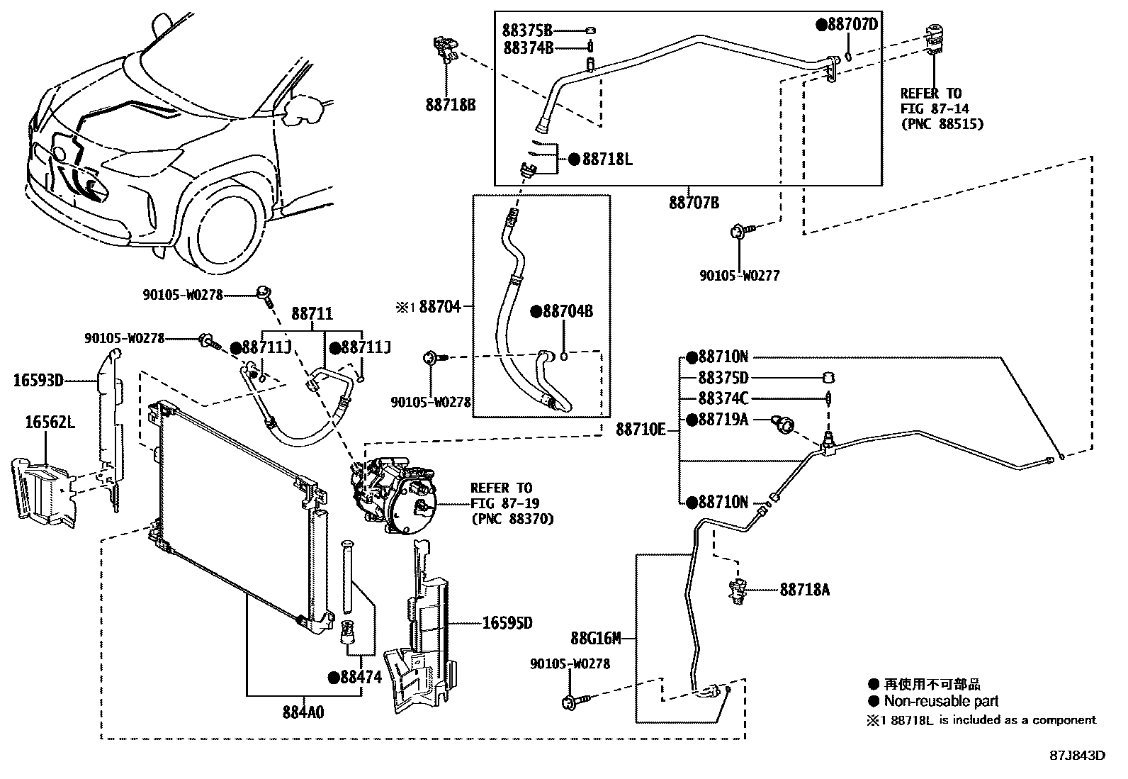Toyota YARIS Heating & Air Conditioning - Cooler Piping EPC diagram — 87J843D