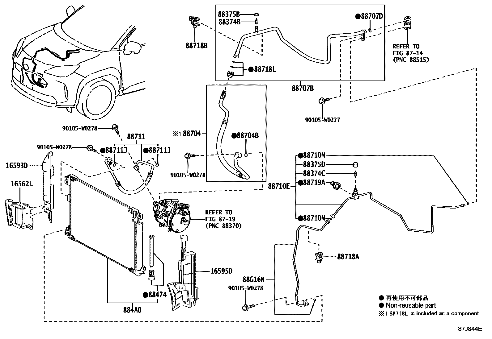 Toyota YARIS Heating & Air Conditioning - Cooler Piping EPC diagram — 87J844E
