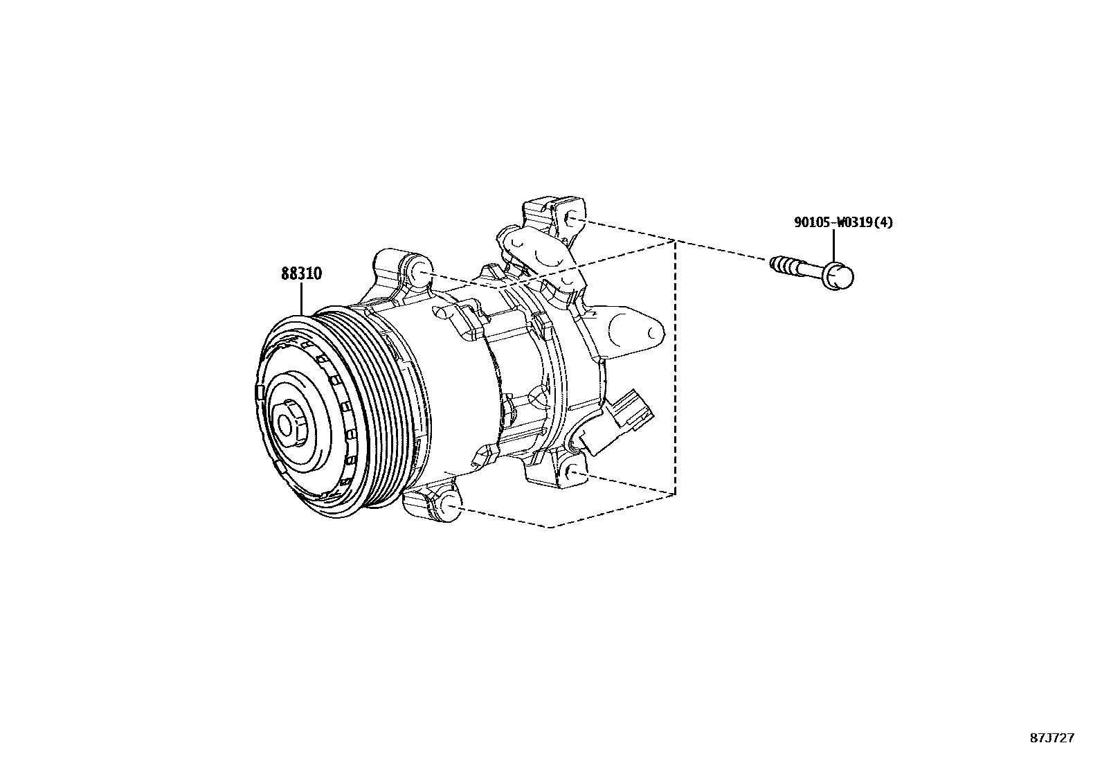 Toyota YARIS Heating & Air Conditioning - Compressor EPC diagram — 87J727
