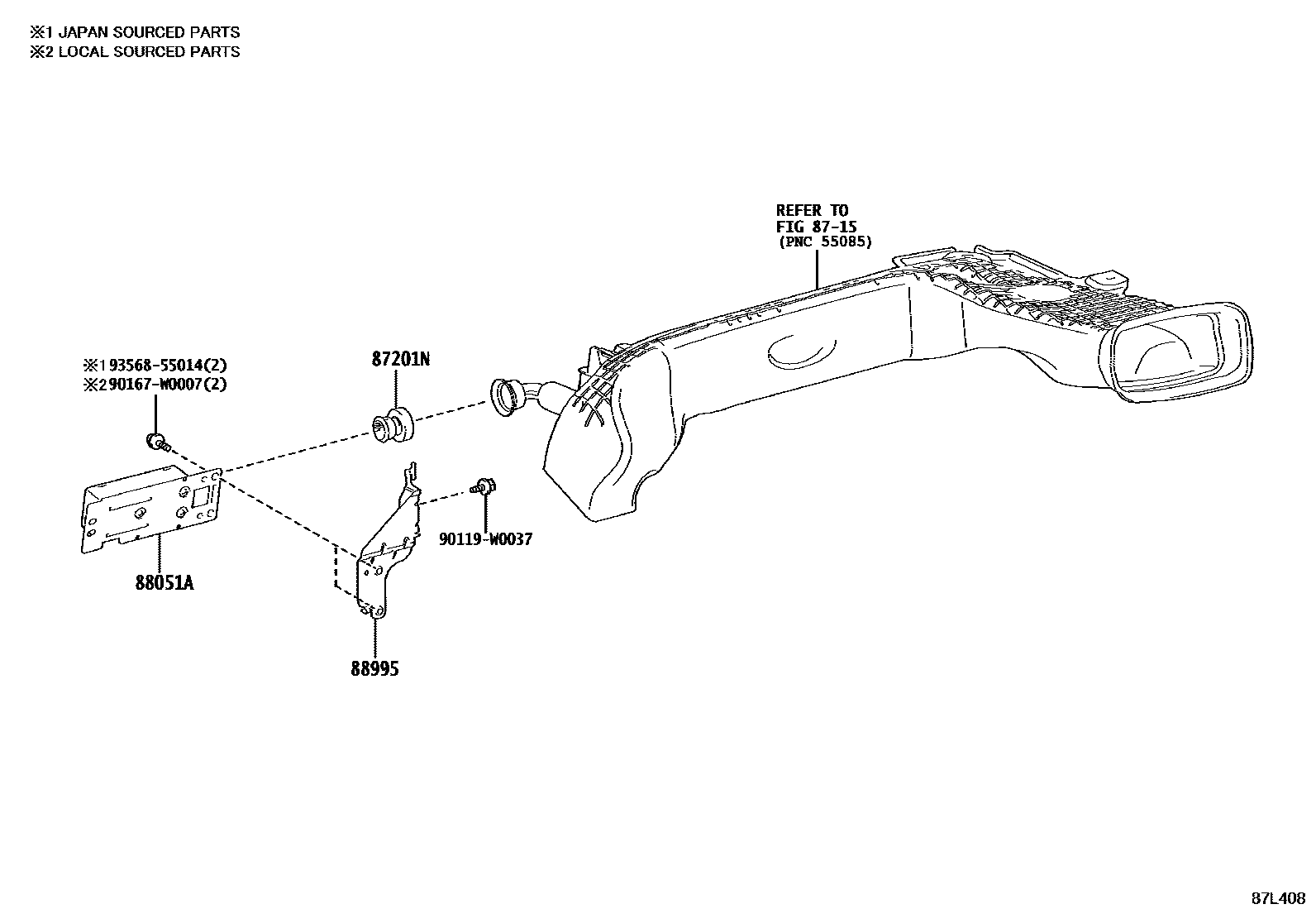 Toyota YARIS 空气净化器或离子发生器 EPC diagram — 87L408