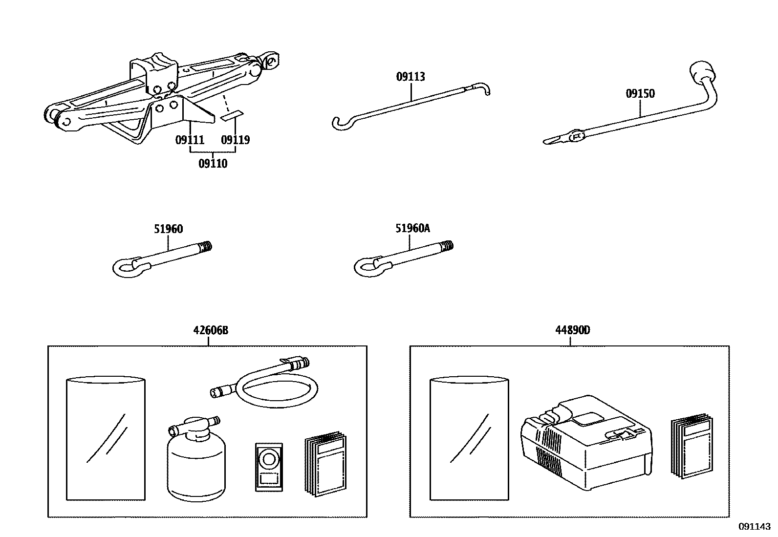 Toyota COROLLA Standard Tools EPC diagram — 091143