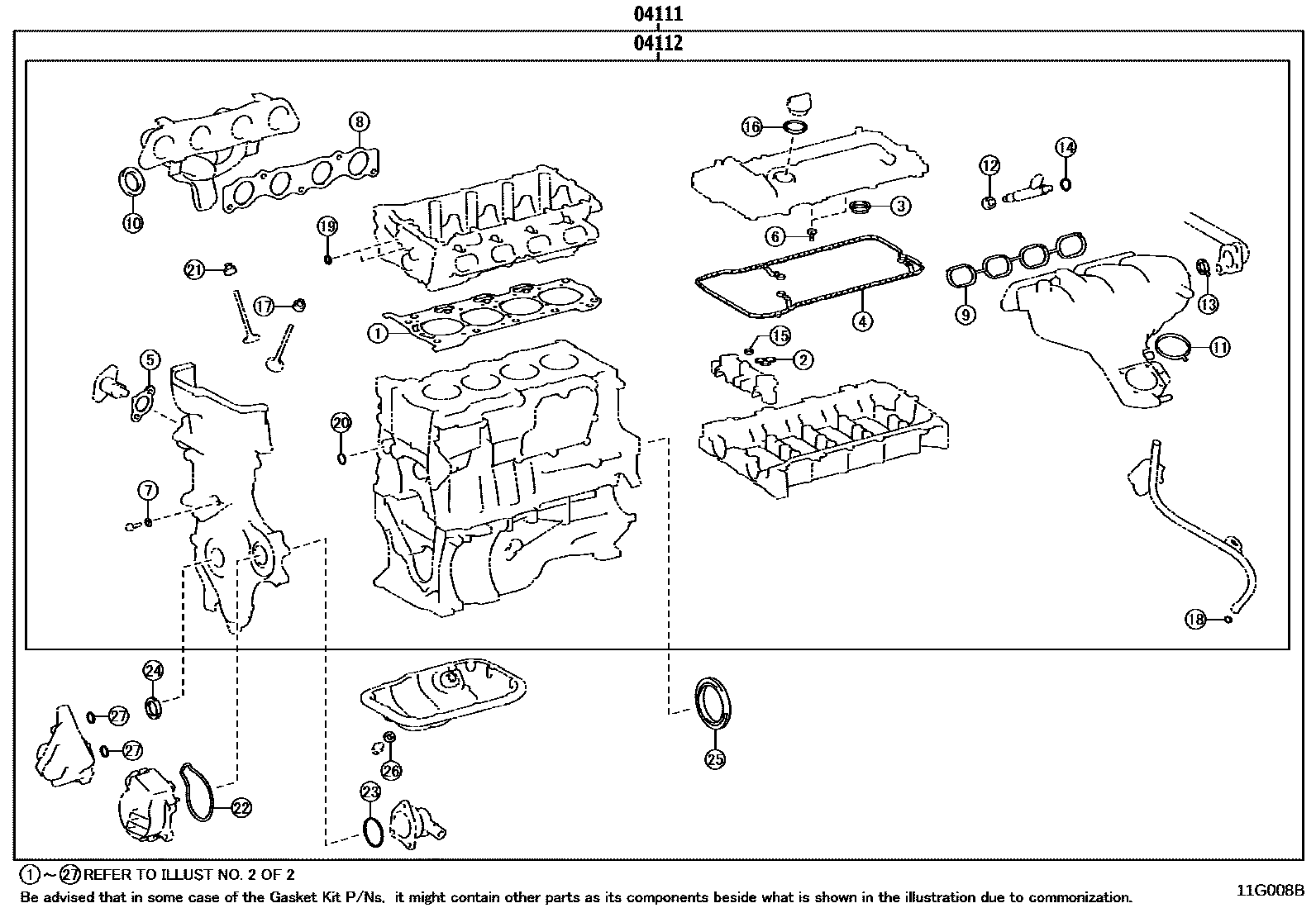 Toyota COROLLA Engine Overhaul Gasket Kit EPC diagram — 11G008B