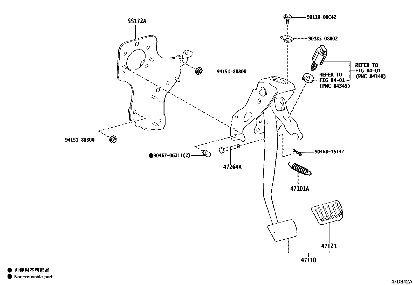 Toyota COROLLA Brake Pedal & Bracket EPC diagram — 47D842A