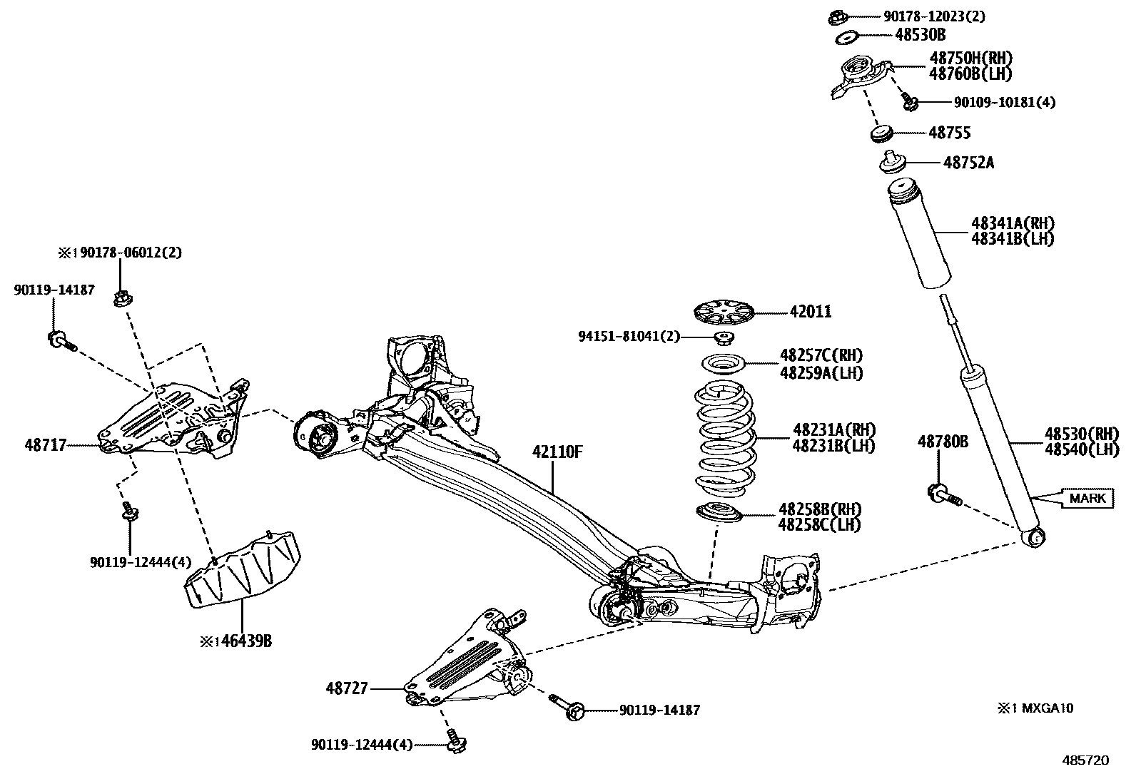 Toyota COROLLA Rear Spring & Shock Absorber EPC diagram — 485720