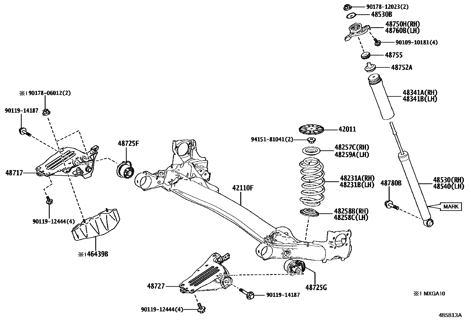 Toyota COROLLA Rear Spring & Shock Absorber EPC diagram — 485813A