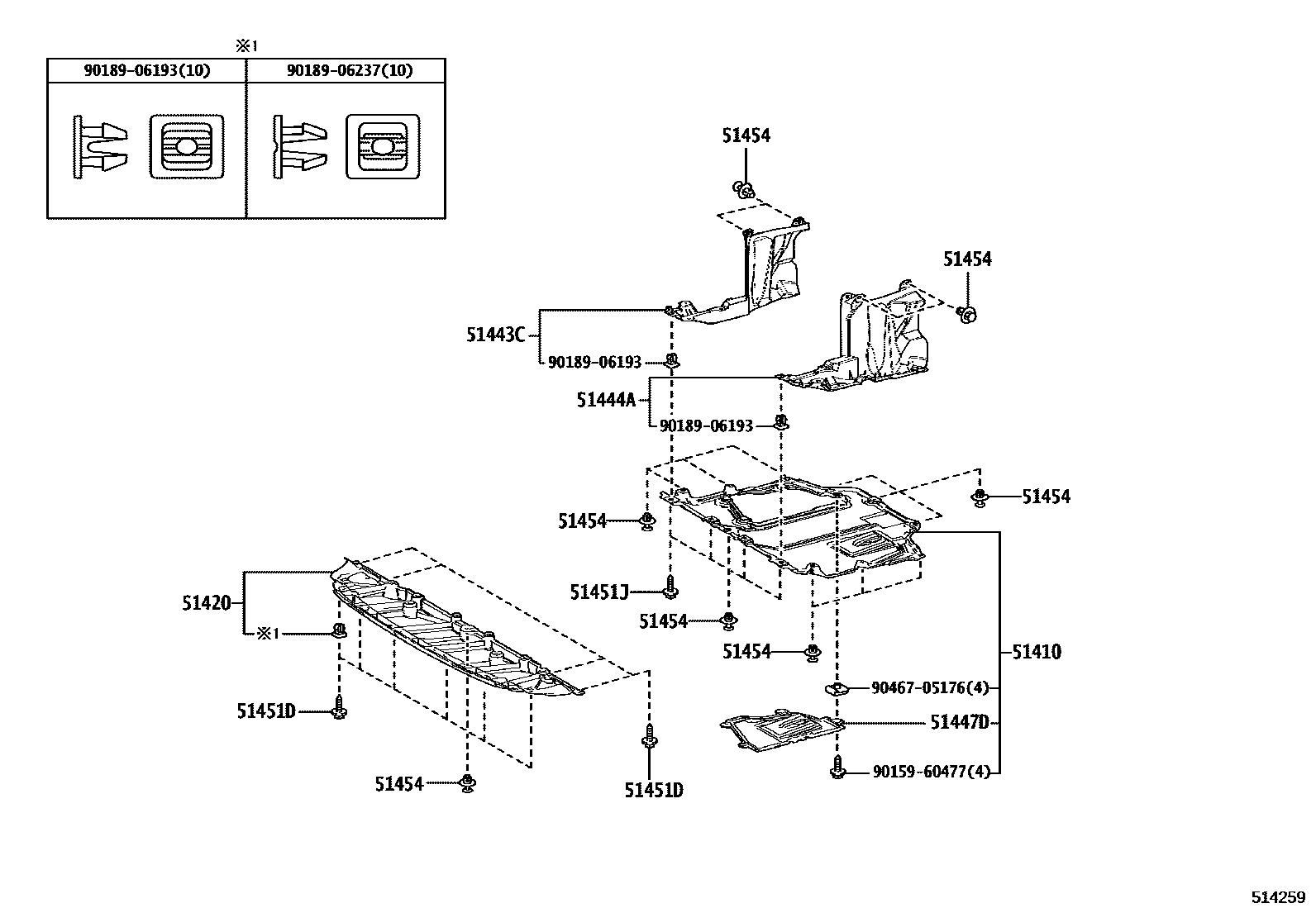 Toyota COROLLA 悬架横梁和发动机底罩 EPC diagram — 514259