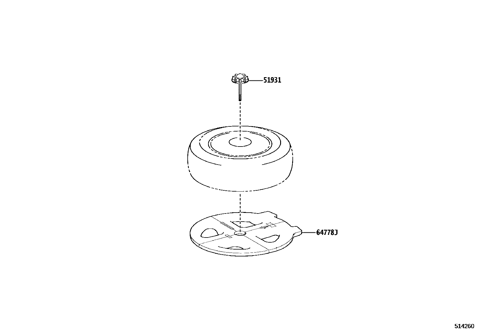 Toyota COROLLA Spare tire rack EPC diagram — 514260