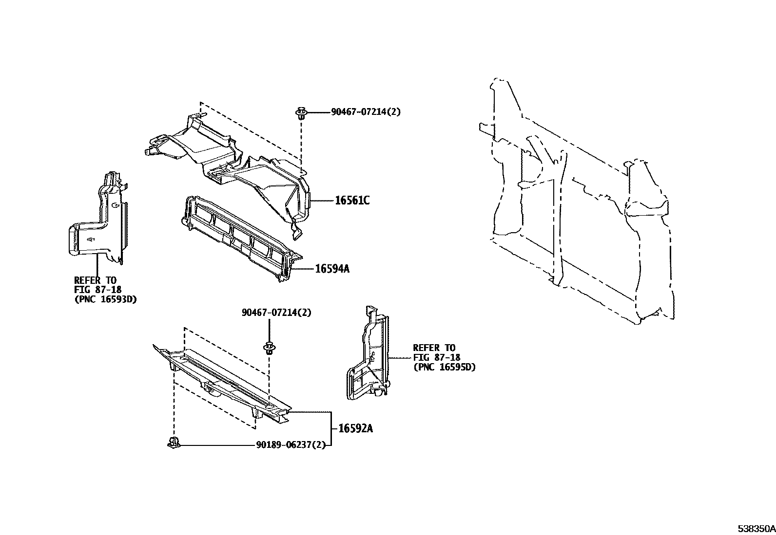 Toyota COROLLA 前翼子板挡泥板和前围板 EPC diagram — 538350A