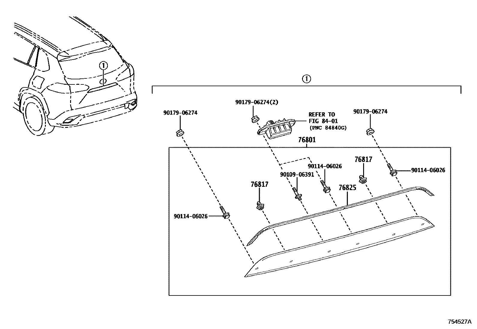 Toyota COROLLA 后防护条 EPC diagram — 754527A