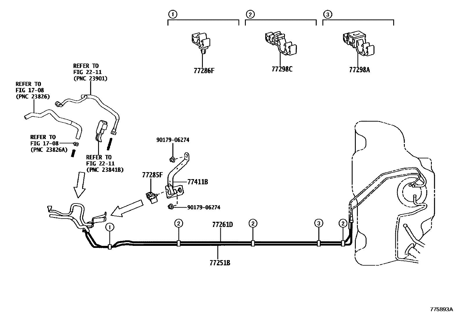 Toyota COROLLA 燃油箱和燃油管 EPC diagram — 775893A