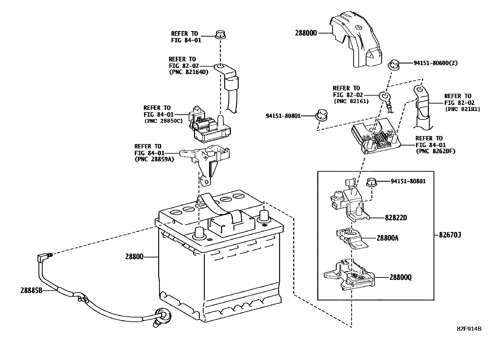 Toyota COROLLA 蓄电池和蓄电池电缆 EPC diagram — 82F914B