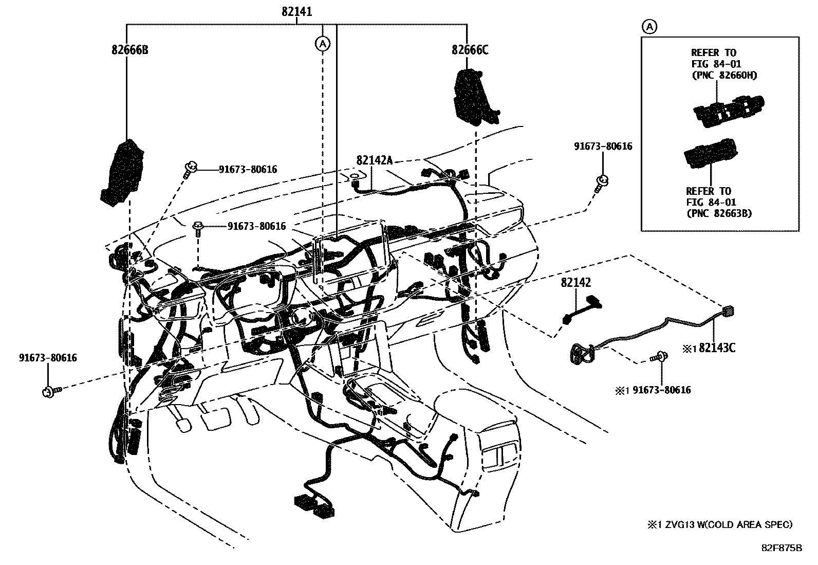 Toyota COROLLA 线束和卡夹 EPC diagram — 82F875D