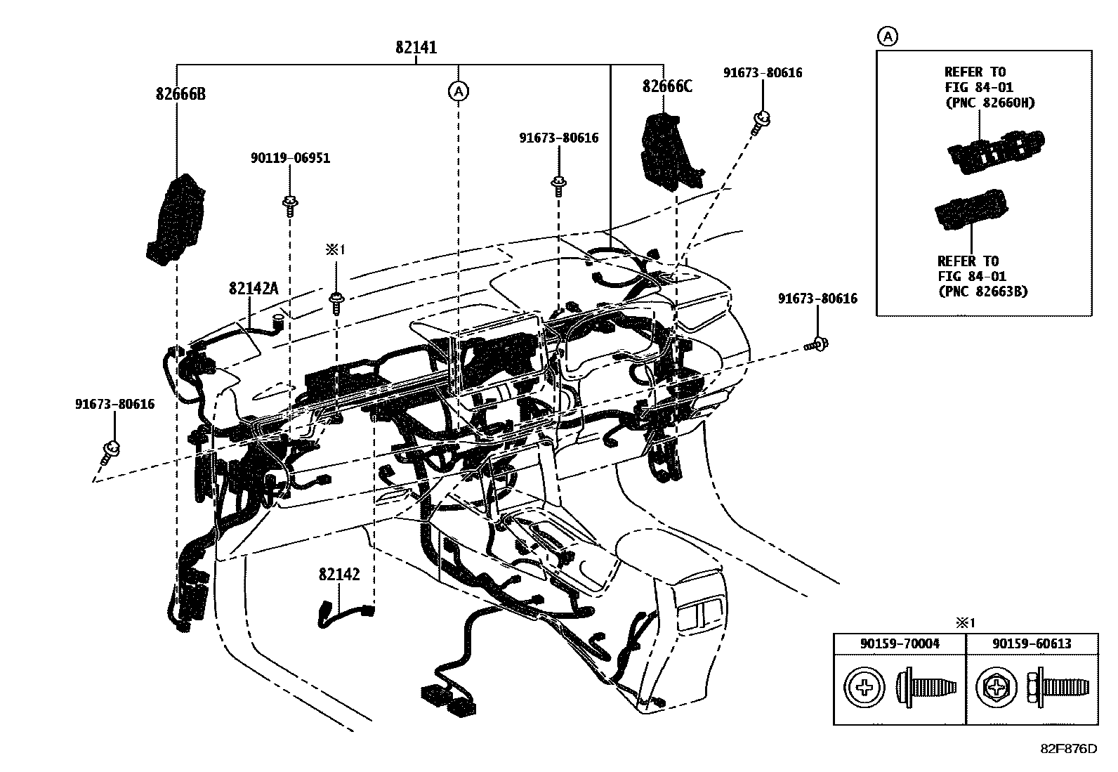 Toyota COROLLA 线束和卡夹 EPC diagram — 82F876D
