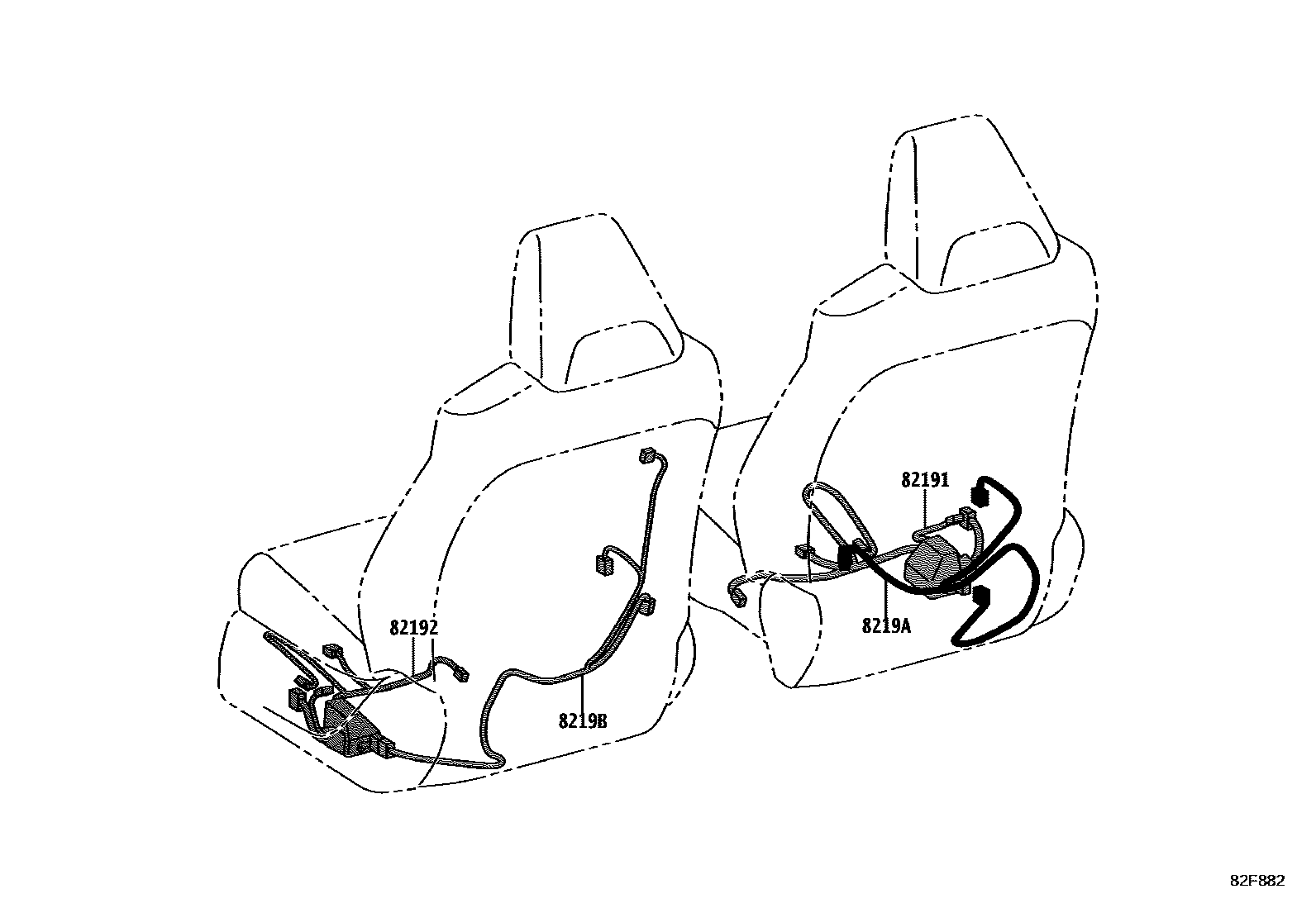 Toyota COROLLA 线束和卡夹 EPC diagram — 82F882