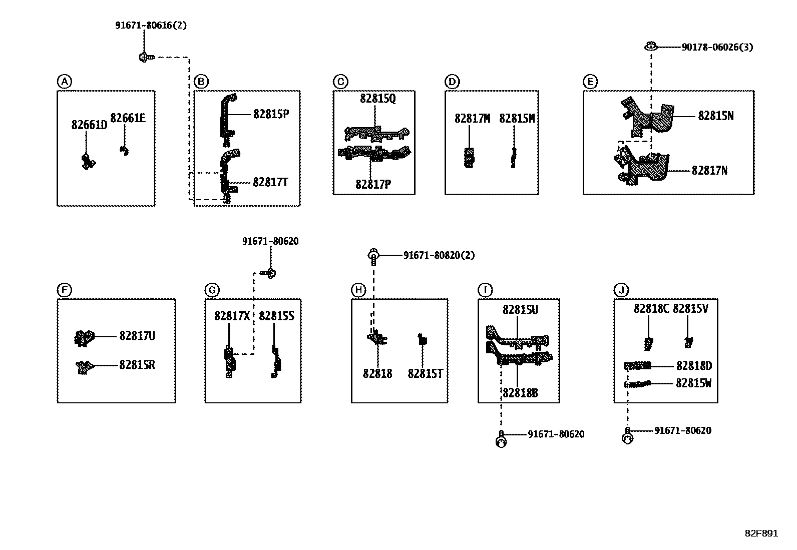 Toyota COROLLA 线束和卡夹 EPC diagram — 82F891