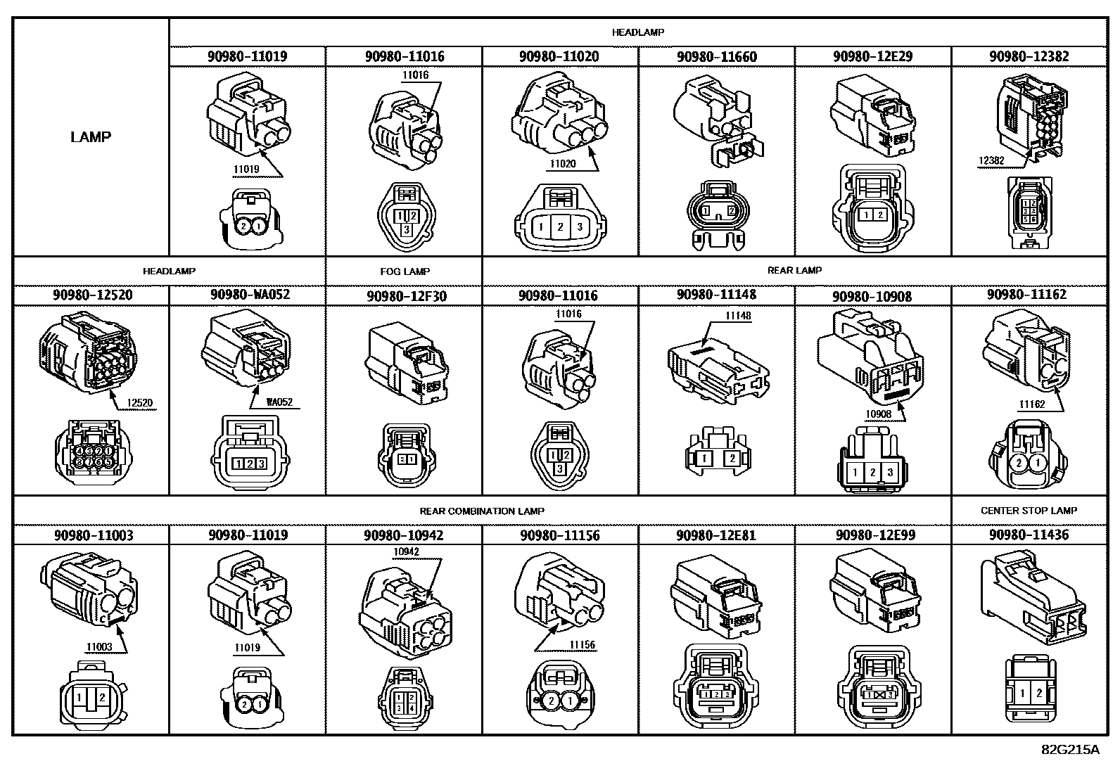 Toyota COROLLA 线束和卡夹 EPC diagram — 82G215A
