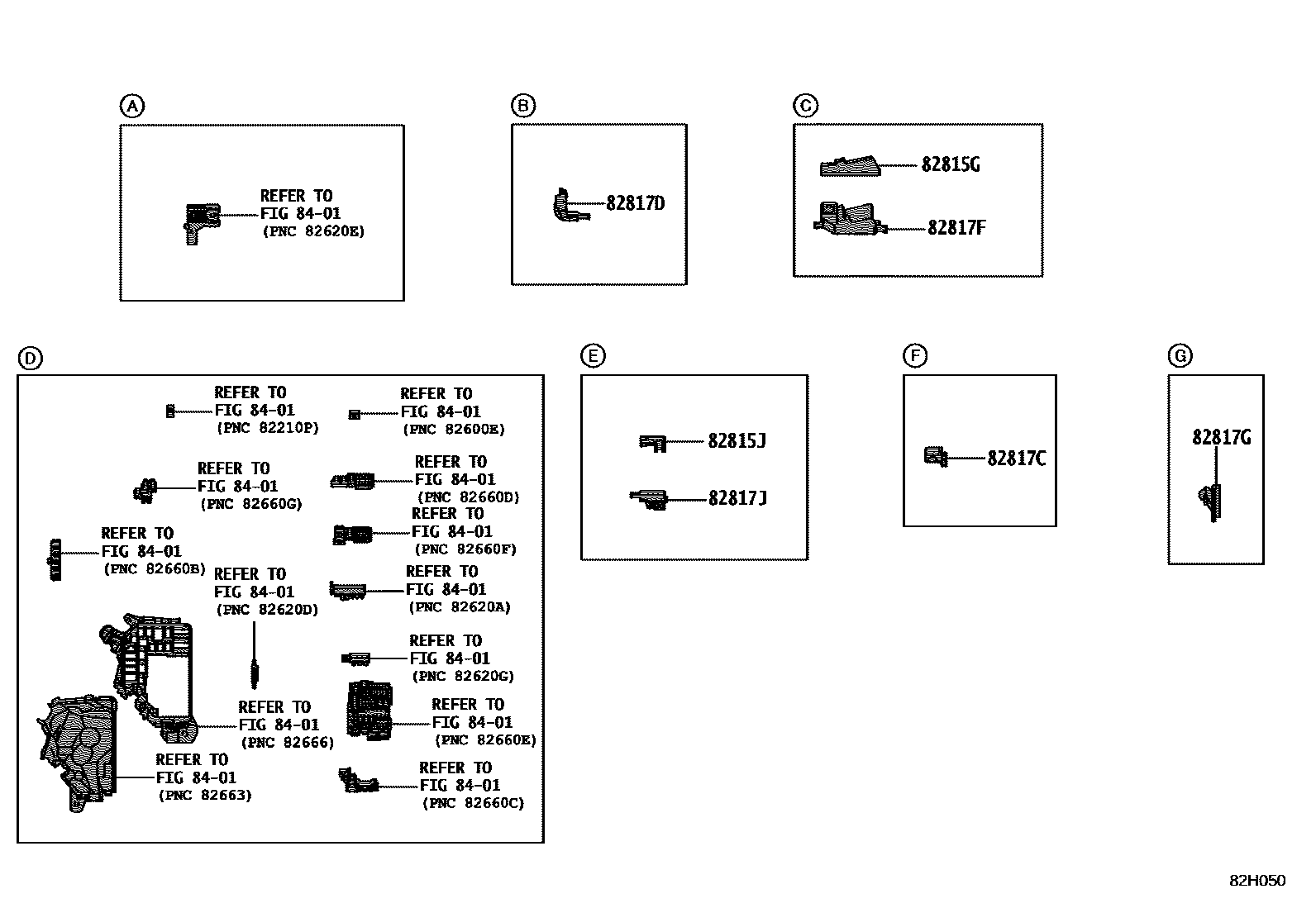 Toyota COROLLA 线束和卡夹 EPC diagram — 82H050
