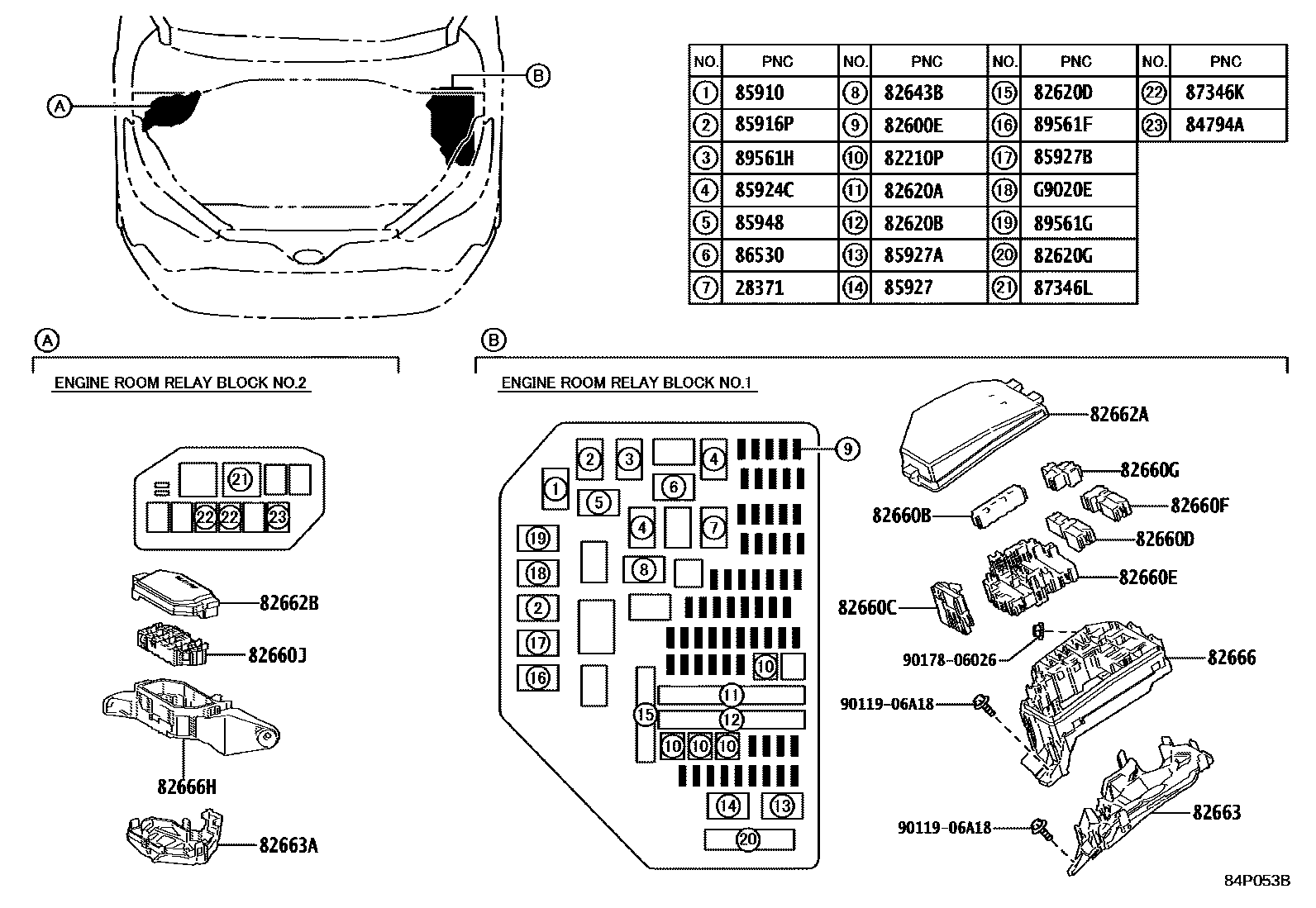 Toyota COROLLA 开关和继电器和ECU EPC diagram — 84P053B