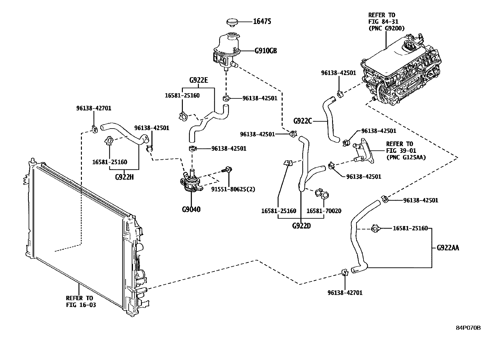 Toyota COROLLA 逆变器冷却系统 EPC diagram — 84P070B