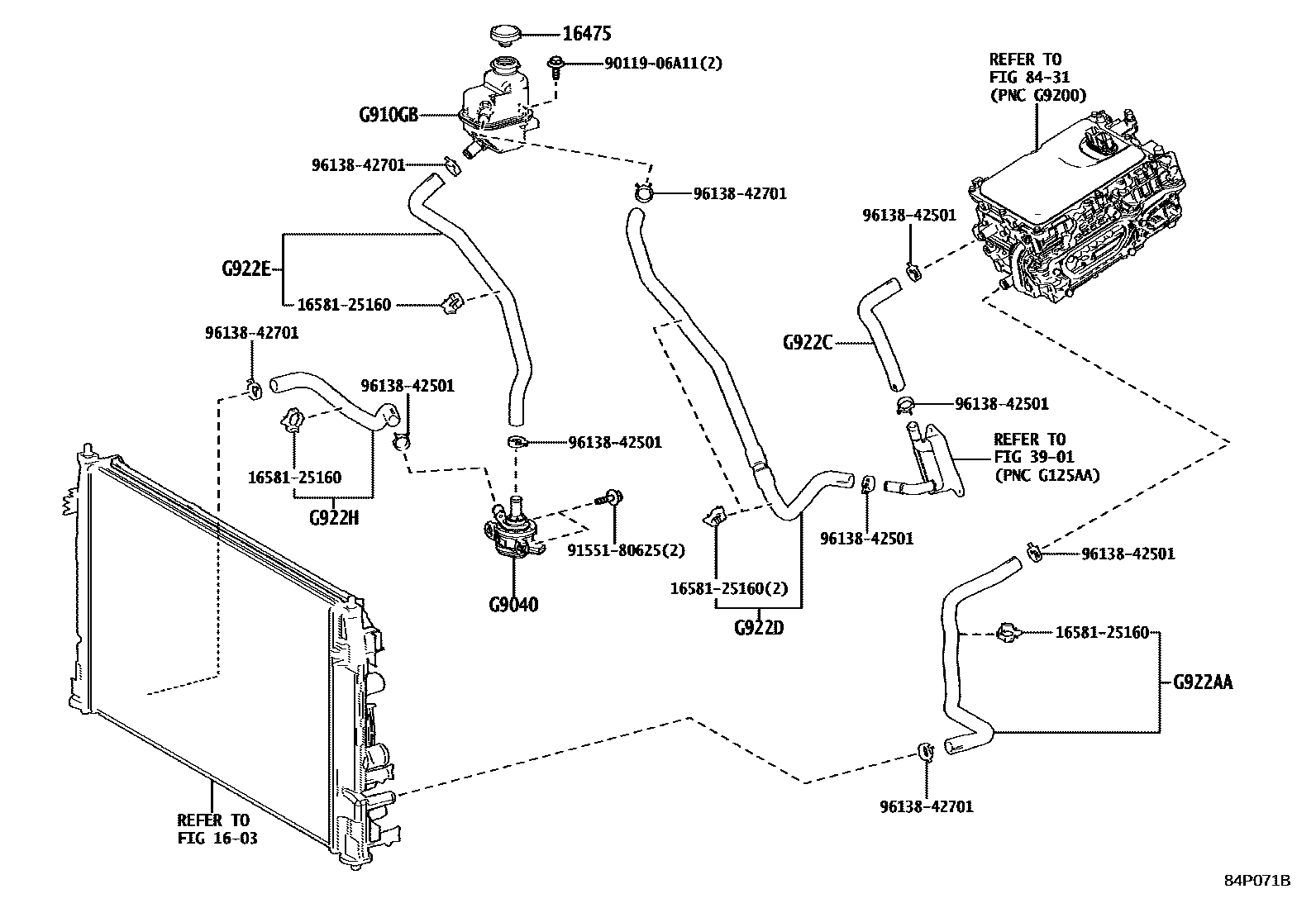 Toyota COROLLA 逆变器冷却系统 EPC diagram — 84P071B