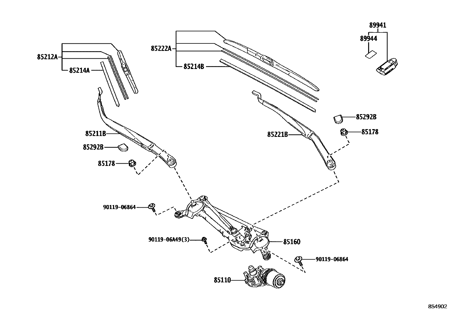 Toyota COROLLA 挡风玻璃刮水器 EPC diagram — 854902