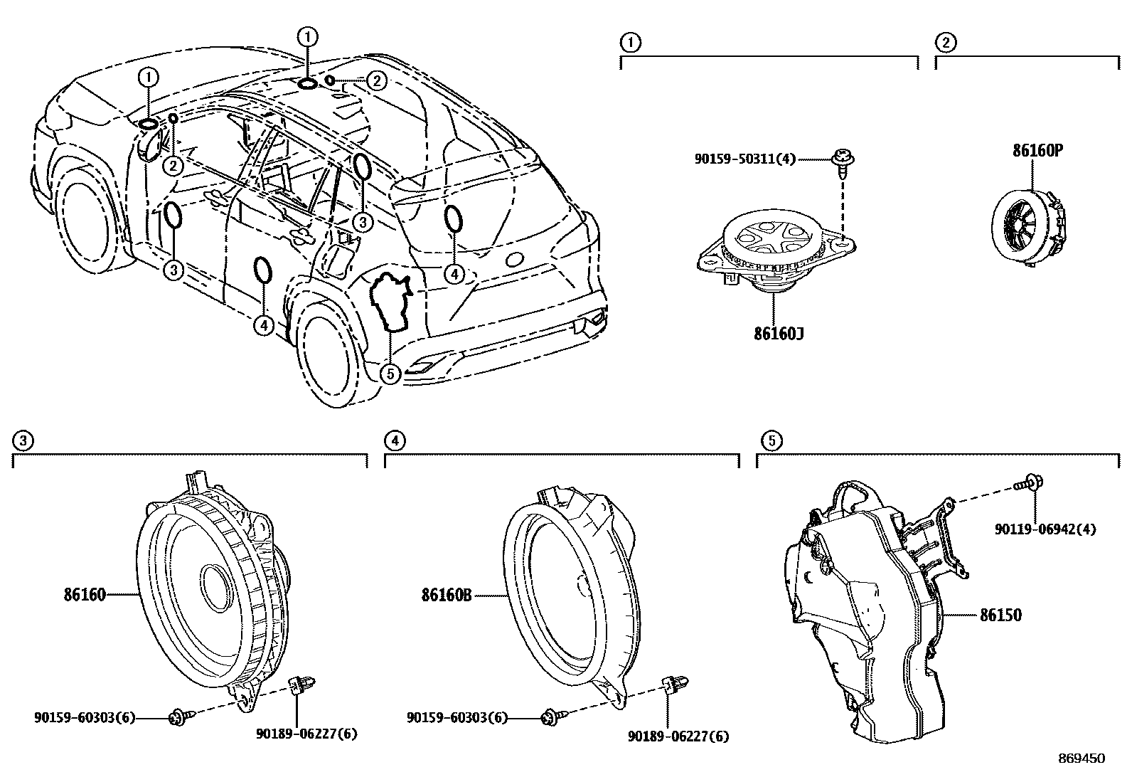 Toyota COROLLA 扬声器 EPC diagram — 869450