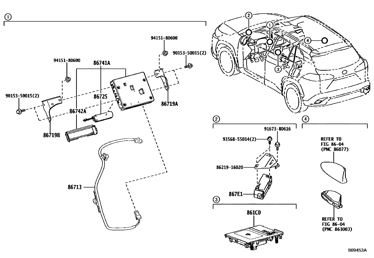 Toyota COROLLA 车载电话和呼救装置 EPC diagram — 869453A