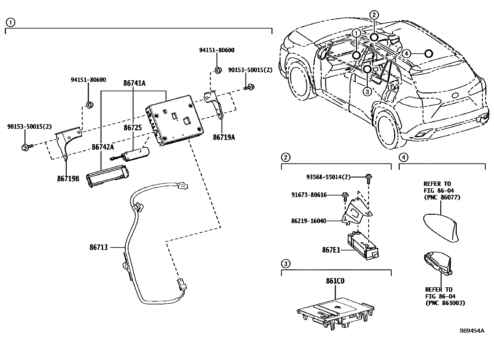 Toyota COROLLA 车载电话和呼救装置 EPC diagram — 869454A
