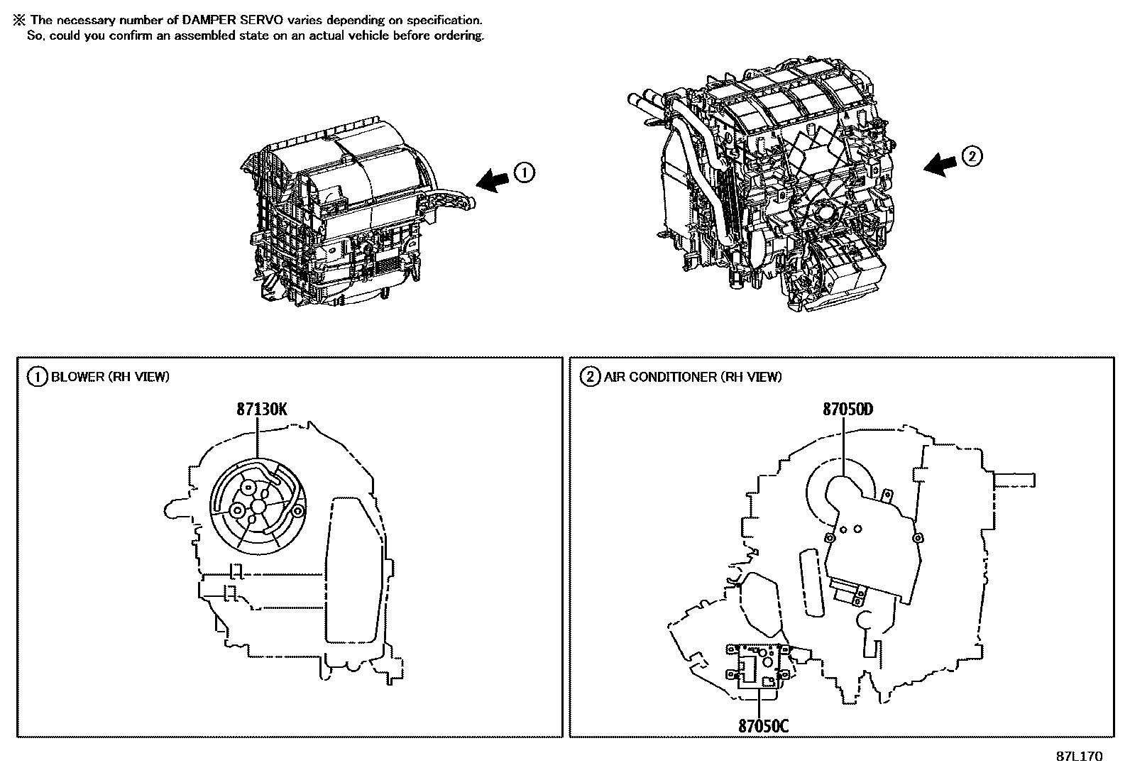 Toyota COROLLA 暖风和空调系统 - 冷却器组件 EPC diagram — 87L170