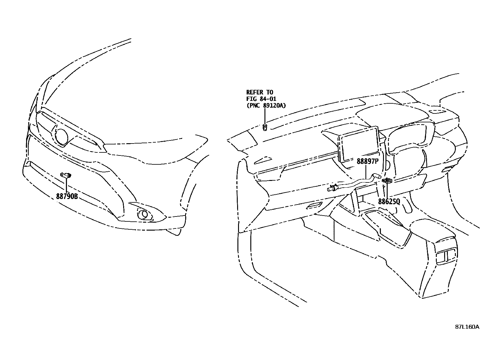 Toyota COROLLA 暖风和空调系统 - 控制器和风管 EPC diagram — 87L160A