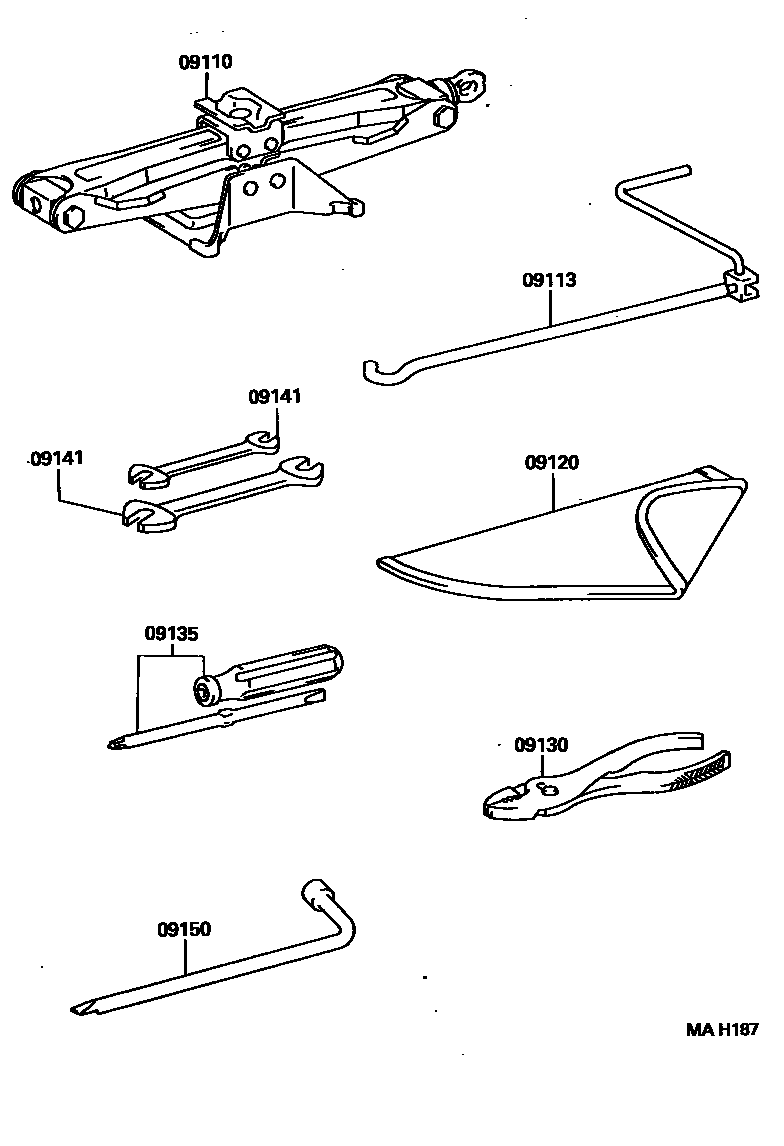 Toyota RAV4 Standard Tools EPC diagram — MAH187