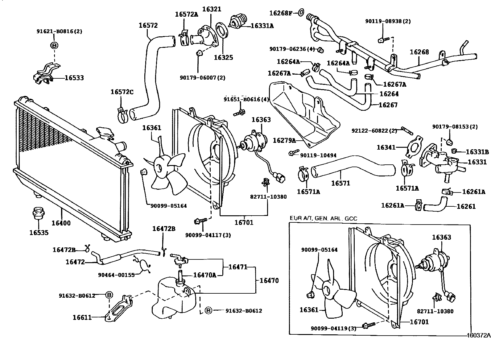 Toyota RAV4 RADIATOR & WATER OUTLET EPC diagram — 160372A