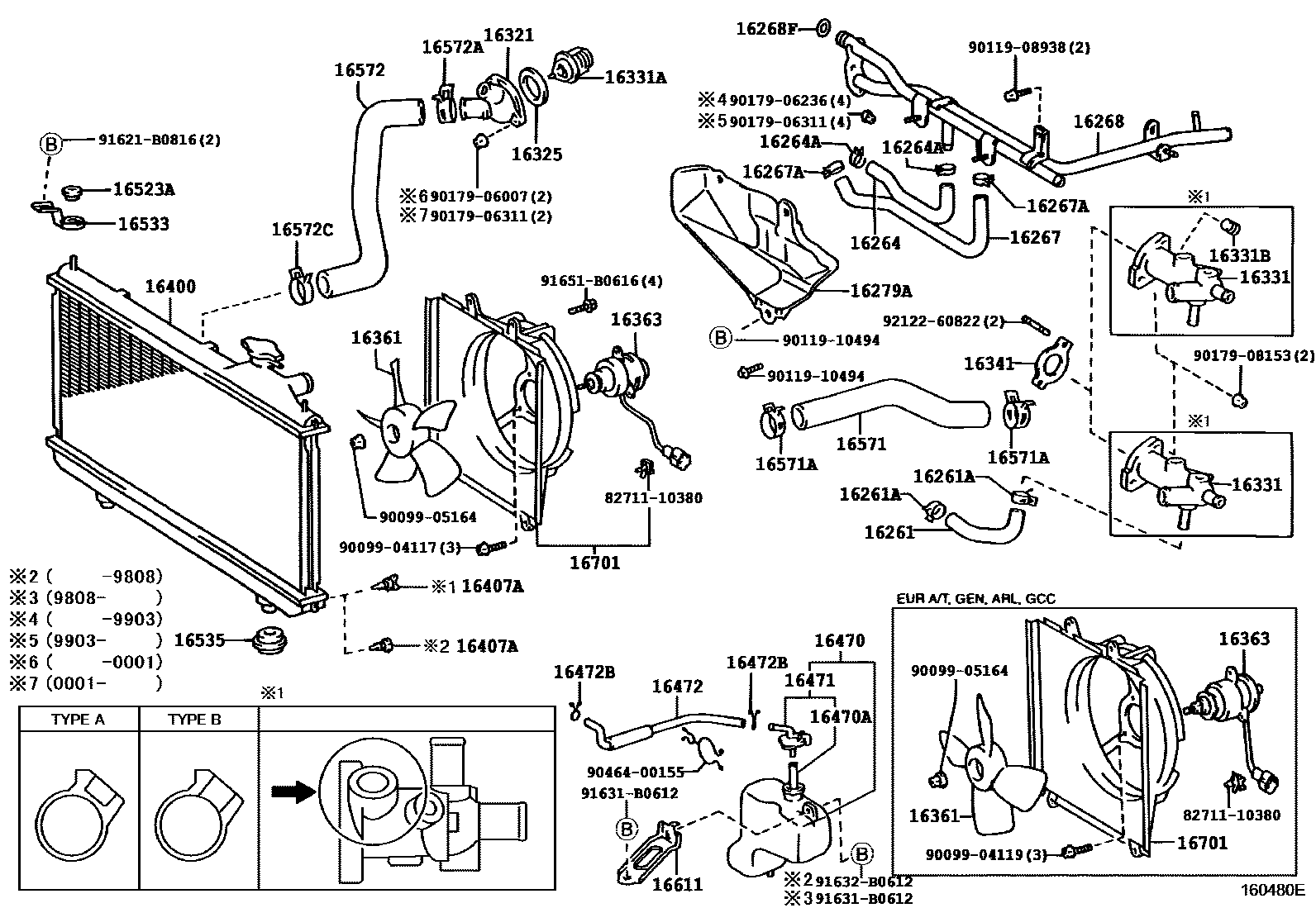 Toyota RAV4 RADIATOR & WATER OUTLET EPC diagram — 160480E
