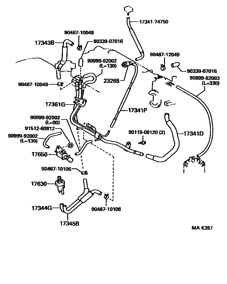 Toyota RAV4 vacuum tube EPC diagram — MAK397