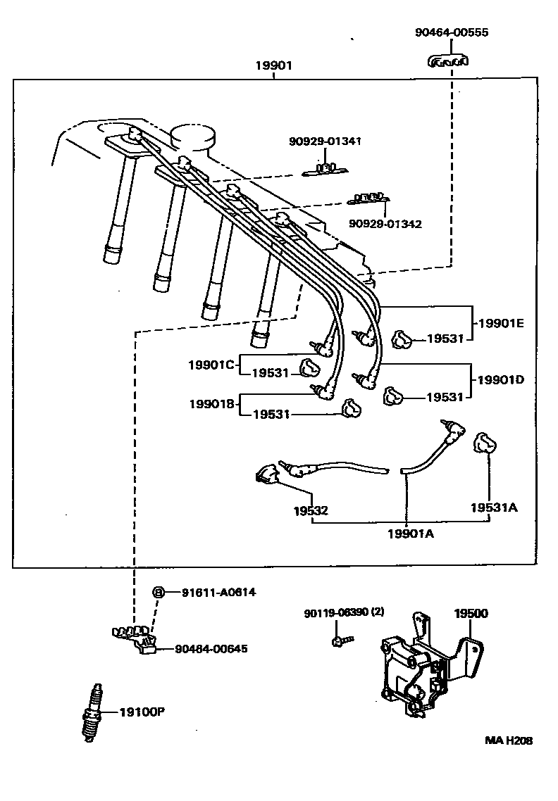 Toyota RAV4 点火线圈和火花塞 EPC diagram — MAH208