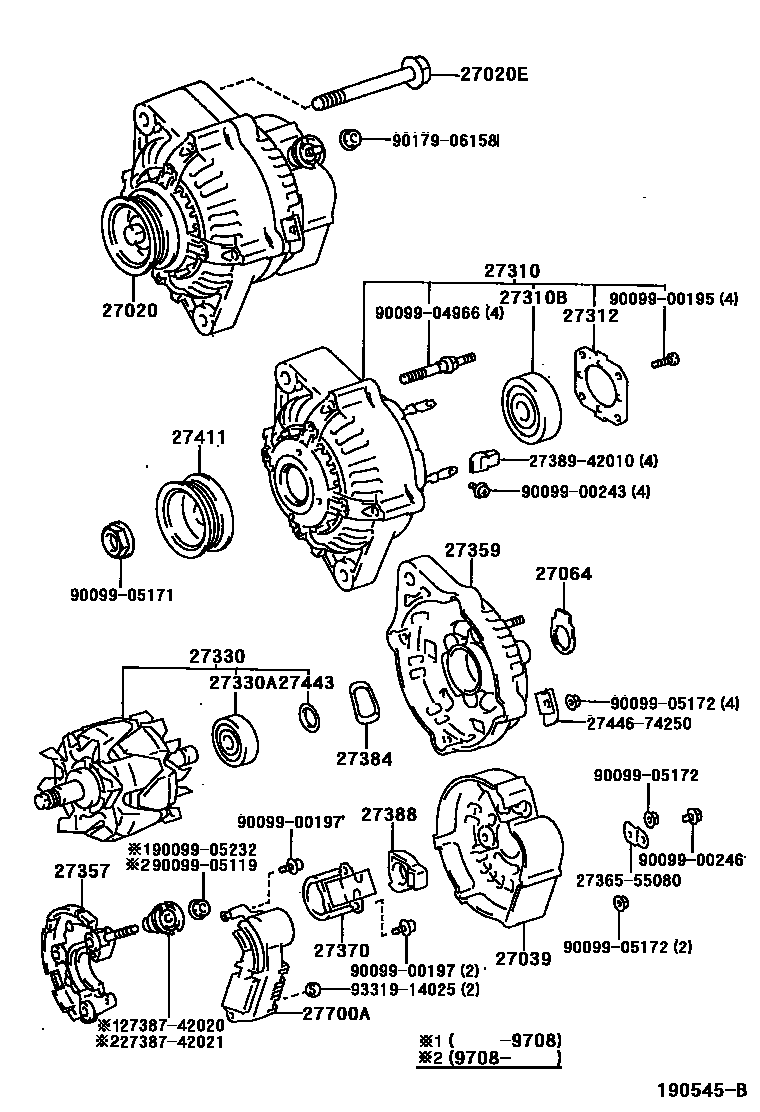 Toyota RAV4 Alternator EPC diagram — 190545B