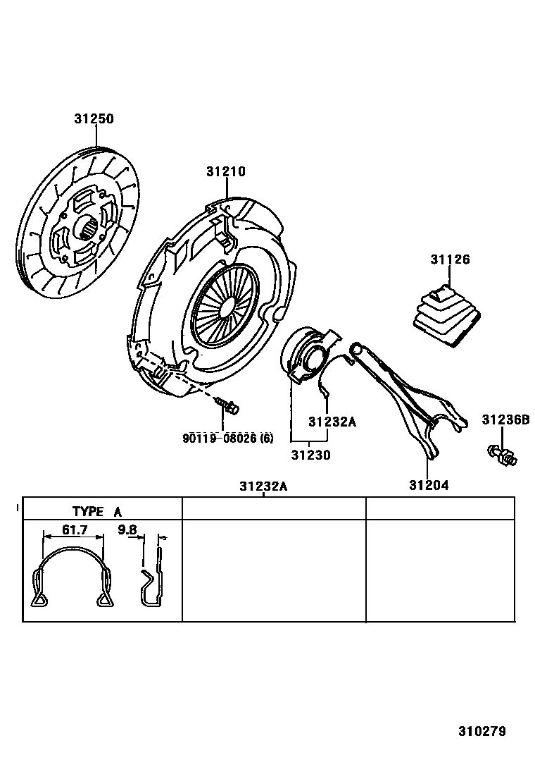 Toyota RAV4 离合器和分离叉 EPC diagram — 310279