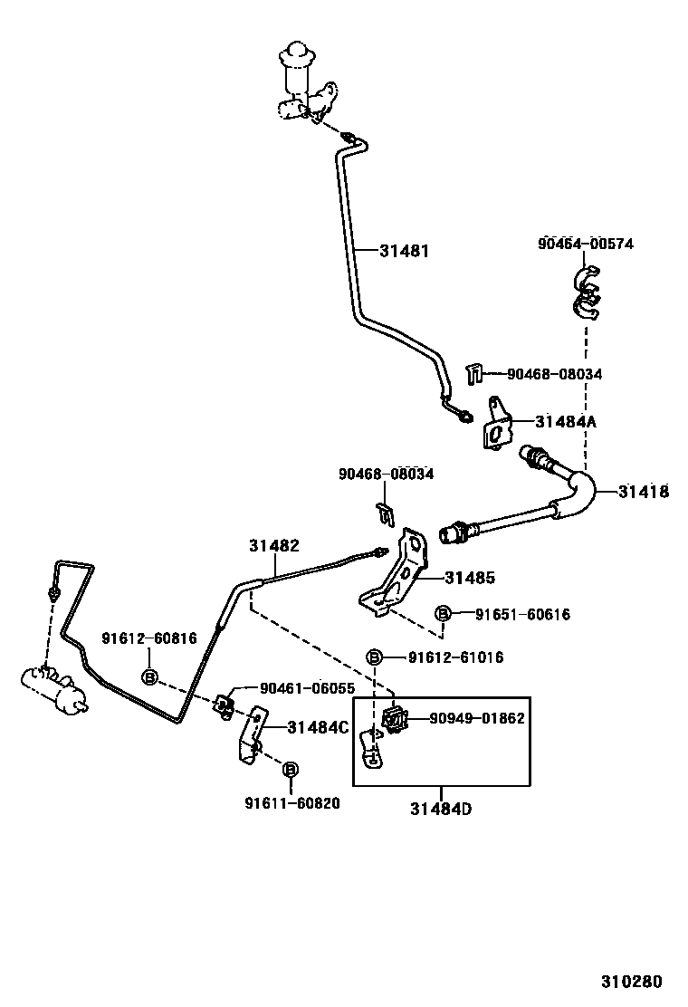 Toyota RAV4 离合器踏板和挠性软管 EPC diagram — 310280